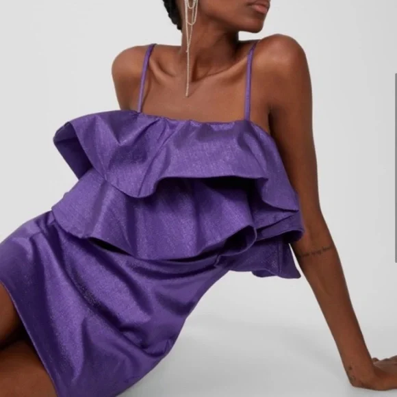 zara purple ruffle dress RUFFLED MINI DRESS - Light lilac